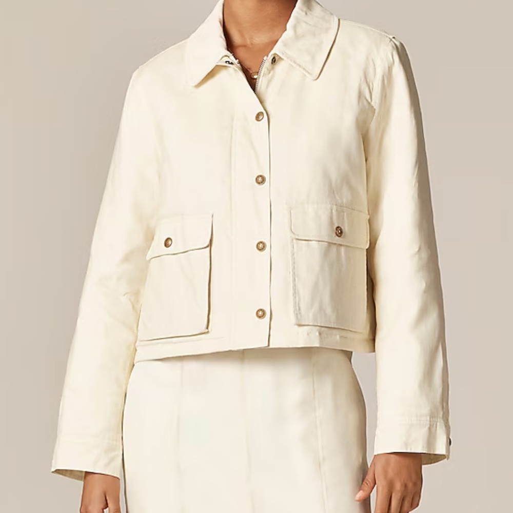 J. Crew Cropped Barn Jacket in ripstop cotton Ivory Lace Size S $228 NEW